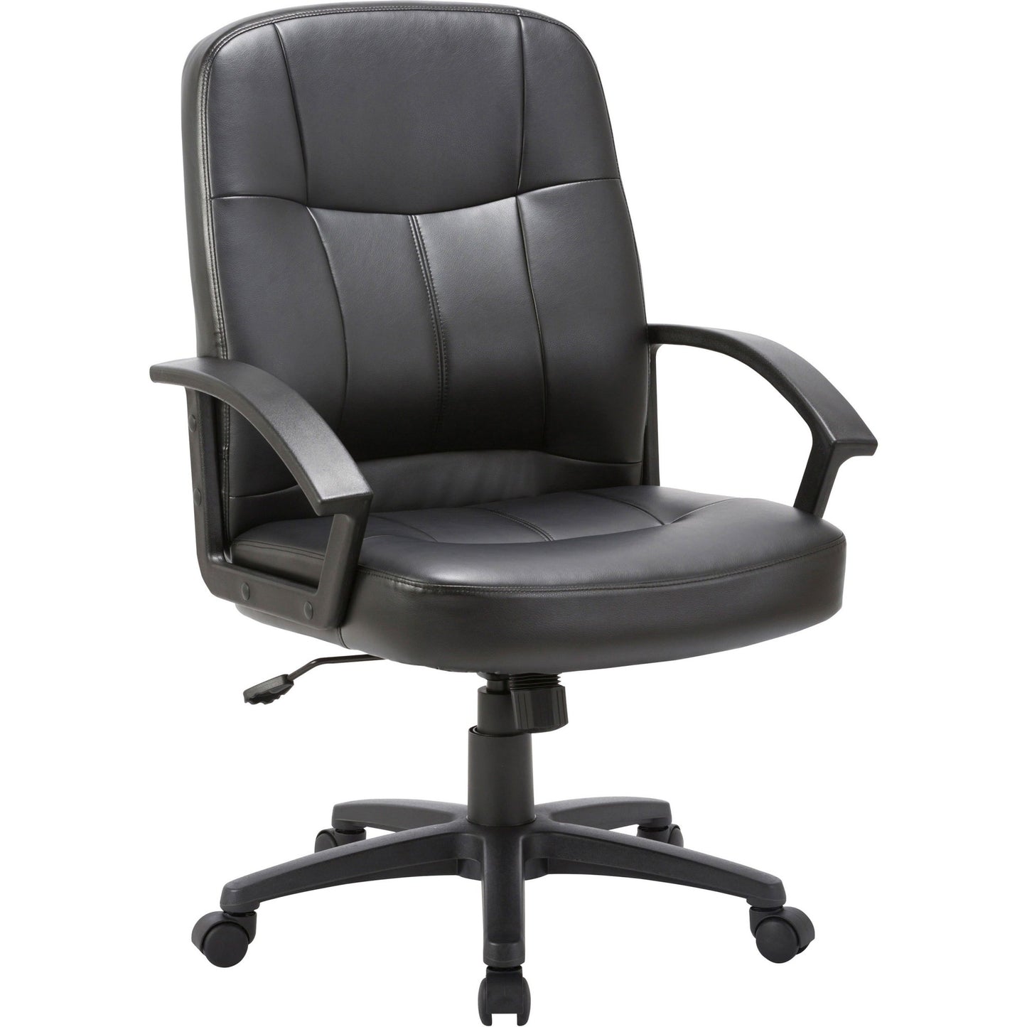 Lorell Chadwick Series Managerial Mid - Back Chair Black Split Leather with Open Loop Arms 17.50 "H (LLR - LLR60121) - SchoolOutlet
