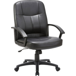 Lorell Chadwick Series Managerial Mid-Back Chair Black Split Leather with Open Loop Arms 17.50"H (LLR-LLR60121)