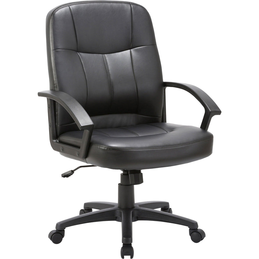 Lorell Chadwick Series Managerial Mid - Back Chair Black Split Leather with Open Loop Arms 17.50 "H (LLR - LLR60121) - SchoolOutlet