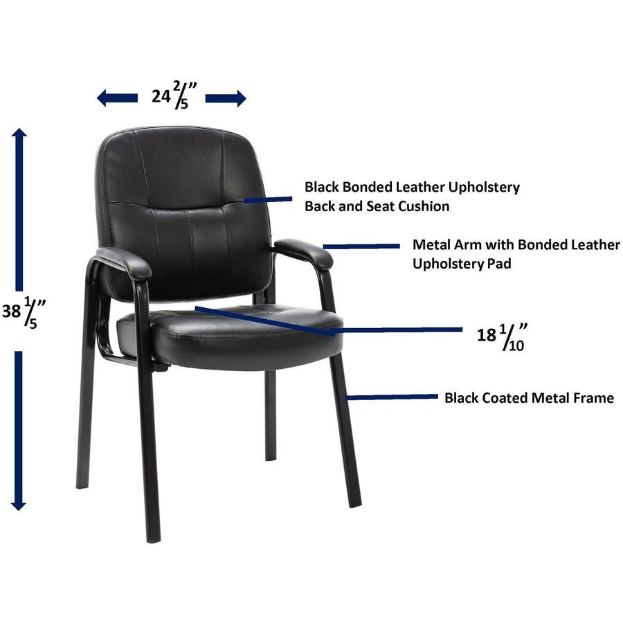 Lorell Chadwick Series Guest Chair Black Split Leather with Steel Frame and Open Loop Arms 18.75 "H (LLR - LLR60122) - SchoolOutlet