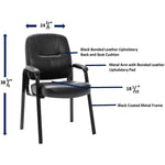 Lorell Chadwick Series Guest Chair Black Split Leather with Steel Frame and Open Loop Arms 18.75 