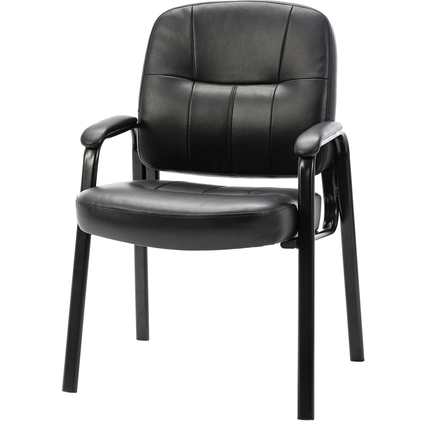 Lorell Chadwick Series Guest Chair Black Split Leather with Steel Frame and Open Loop Arms 18.75 "H (LLR - LLR60122) - SchoolOutlet
