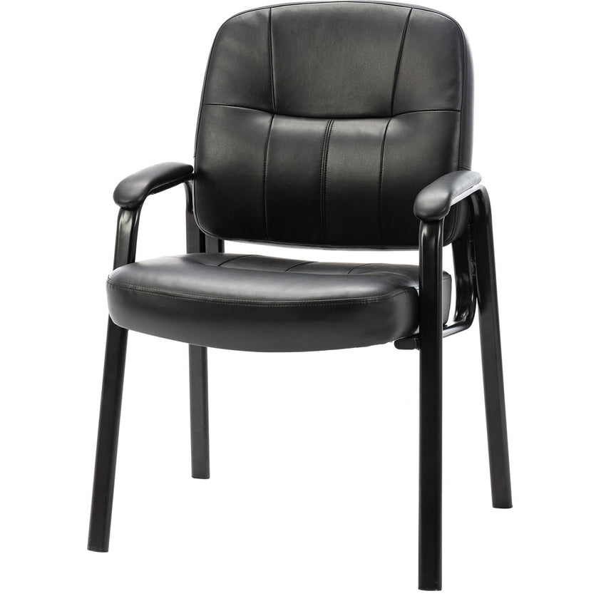 Lorell Chadwick Series Guest Chair Black Split Leather with Steel Frame and Open Loop Arms 18.75 "H (LLR - LLR60122) - SchoolOutlet