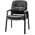 Lorell Chadwick Series Guest Chair Black Split Leather with Steel Frame and Open Loop Arms 18.75 