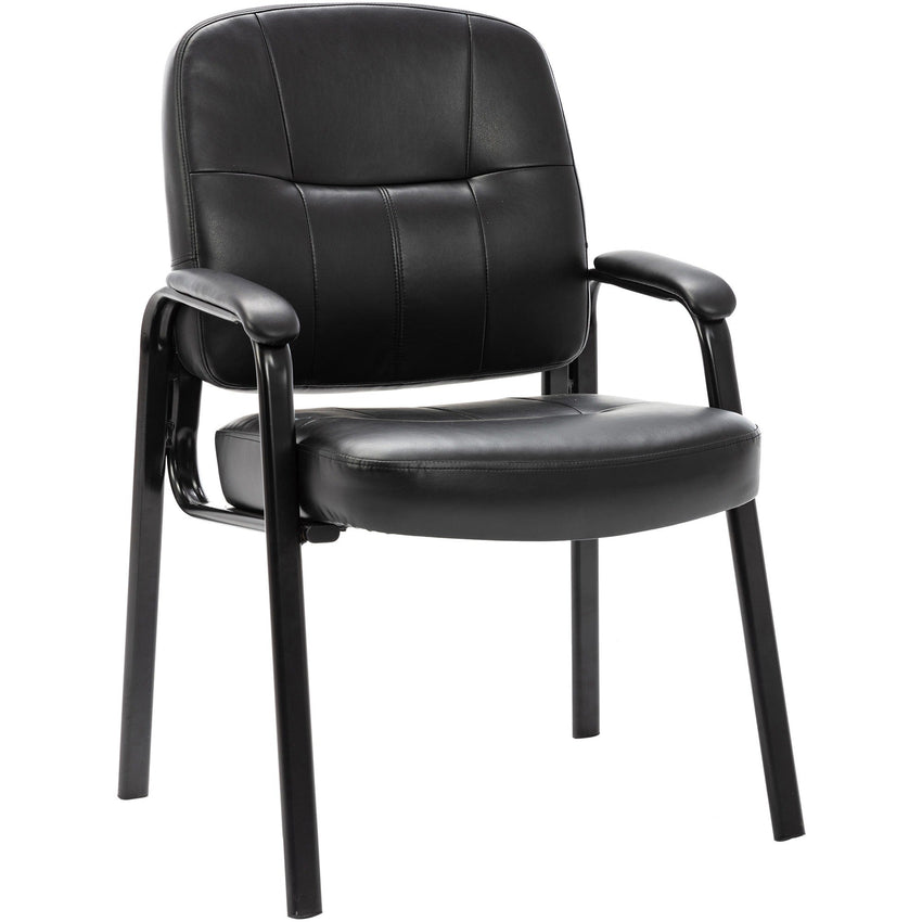 Lorell Chadwick Series Guest Chair Black Split Leather with Steel Frame and Open Loop Arms 18.75 "H (LLR - LLR60122) - SchoolOutlet