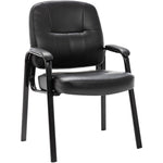 Lorell Chadwick Series Guest Chair Black Split Leather with Steel Frame and Open Loop Arms 18.75 