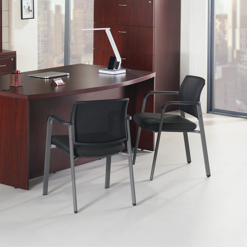 Lorell Chadwick Series Guest Chair Black Split Leather with Steel Frame and Open Loop Arms 18.75 "H (LLR - LLR60122) - SchoolOutlet