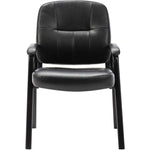 Lorell Chadwick Series Guest Chair Black Split Leather with Steel Frame and Open Loop Arms 18.75 