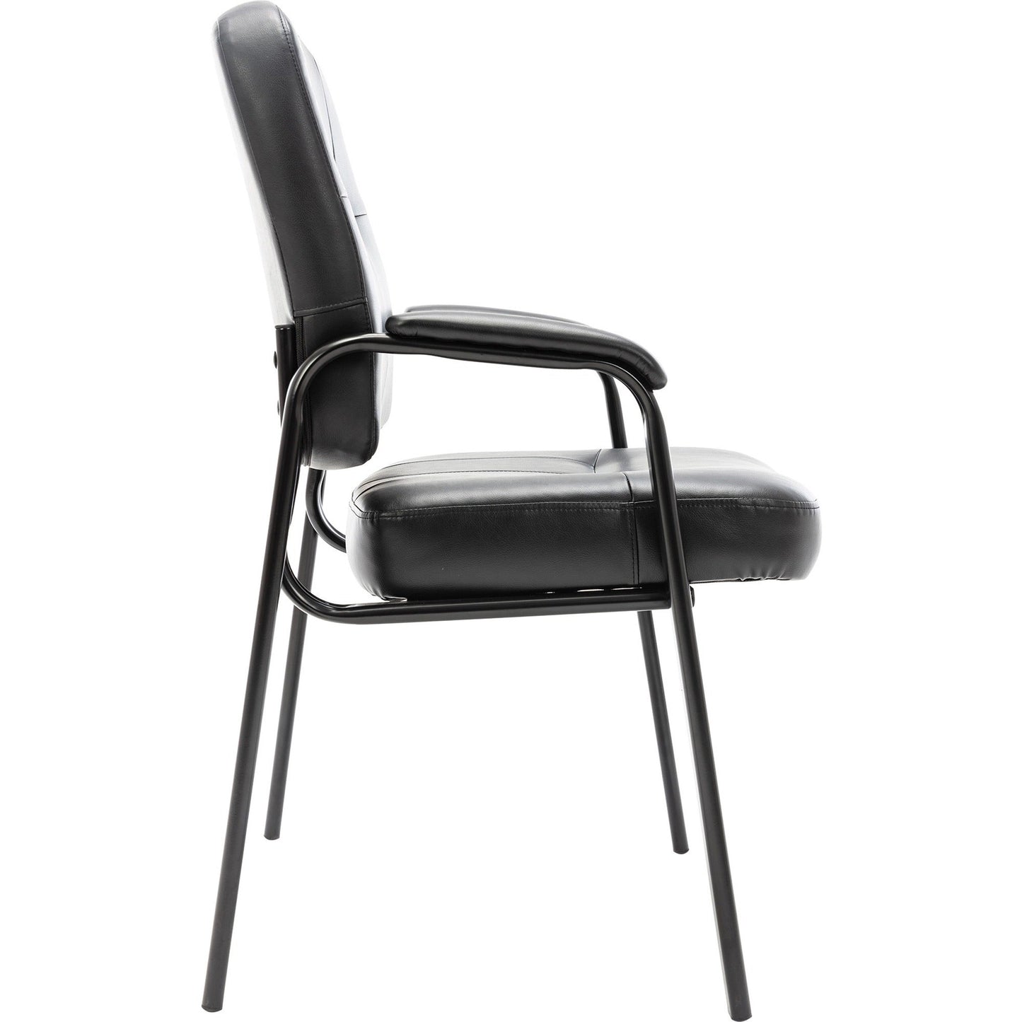 Lorell Chadwick Series Guest Chair Black Split Leather with Steel Frame and Open Loop Arms 18.75 "H (LLR - LLR60122) - SchoolOutlet