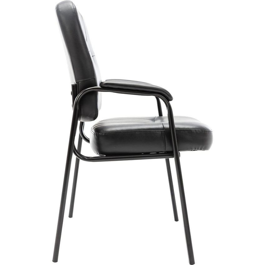 Lorell Chadwick Series Guest Chair Black Split Leather with Steel Frame and Open Loop Arms 18.75 "H (LLR - LLR60122) - SchoolOutlet