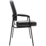 Lorell Chadwick Series Guest Chair Black Split Leather with Steel Frame and Open Loop Arms 18.75 