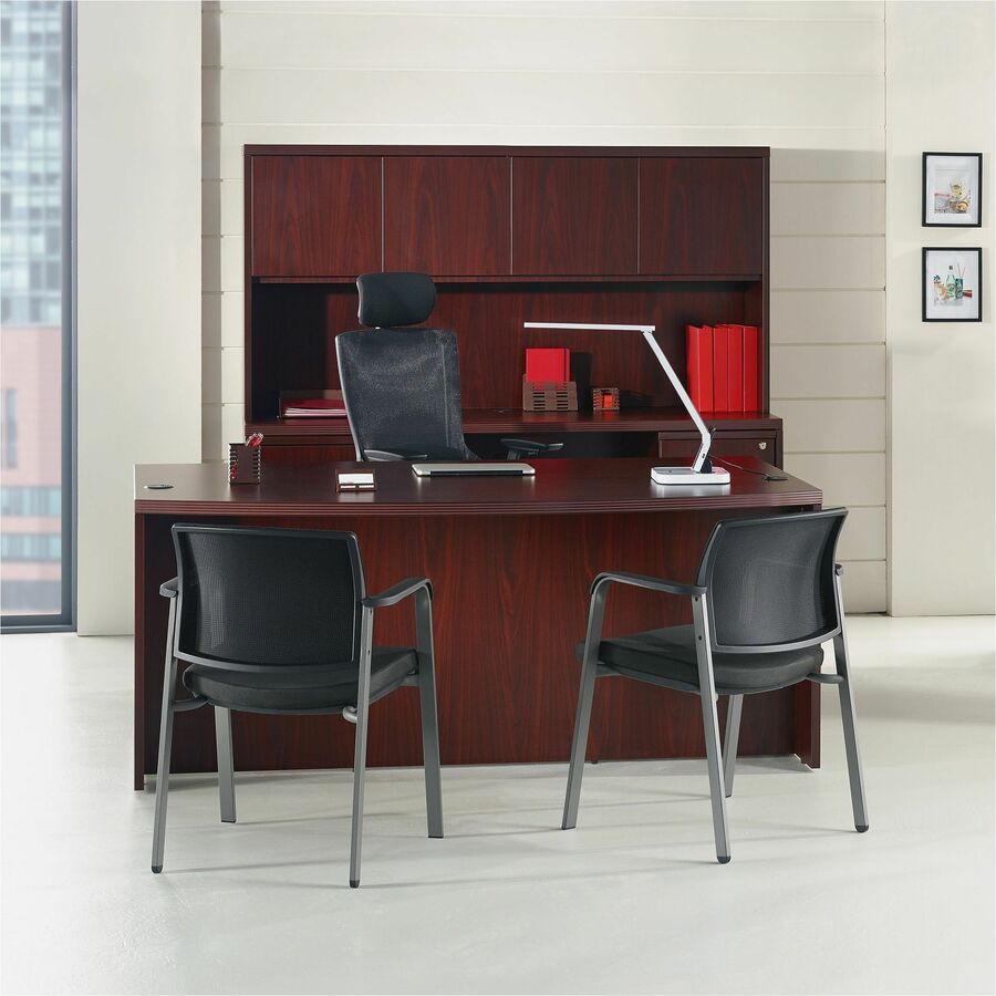 Lorell Chadwick Series Guest Chair Black Split Leather with Steel Frame and Open Loop Arms 18.75 "H (LLR - LLR60122) - SchoolOutlet