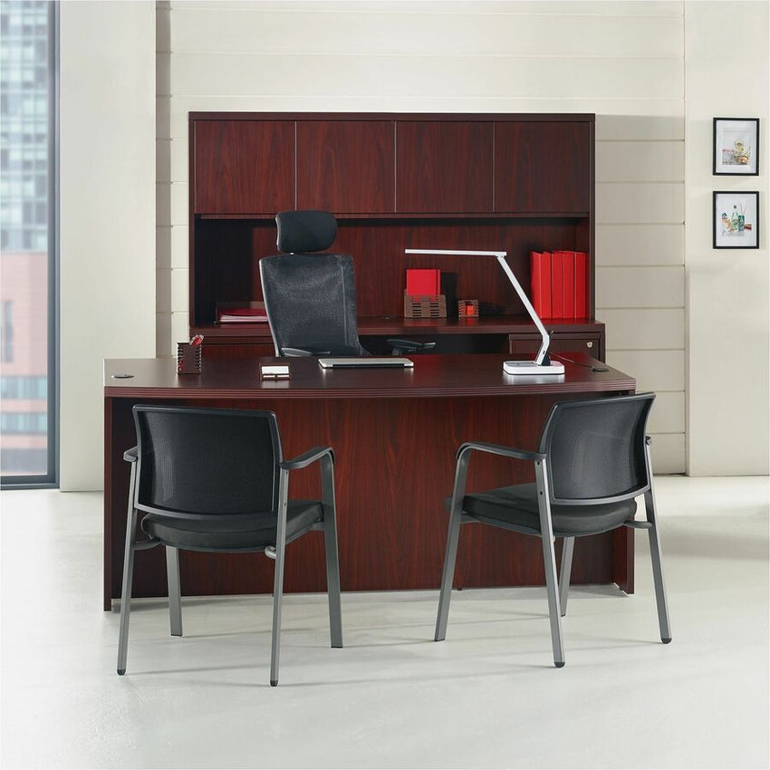 Lorell Chadwick Series Guest Chair Black Split Leather with Steel Frame and Open Loop Arms 18.75 "H (LLR - LLR60122) - SchoolOutlet