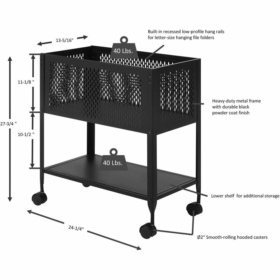 Lorell Mesh Rolling File Cart 27.72"H x 13.31"W x 24.21"D (LLR - LLR60175) - SchoolOutlet