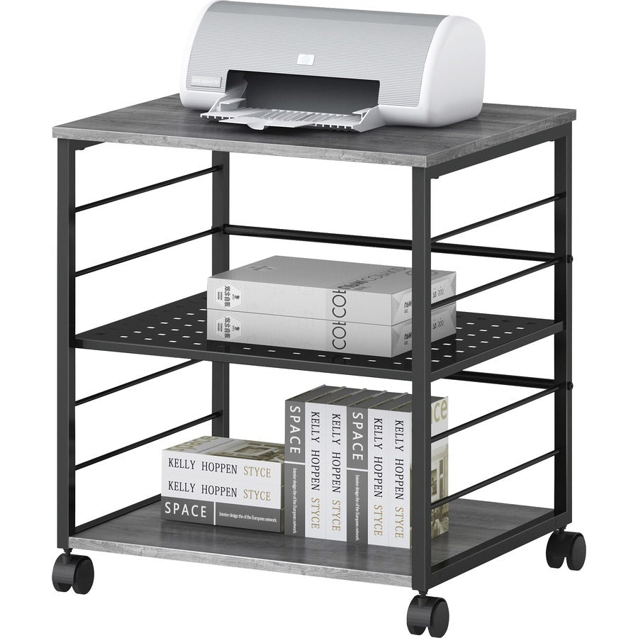 Lorell Heavy - Duty Deskside Mobile Printer Stand with 3 Shelves and Locking Casters 23.6" W x 19.6" D x 26.5" H (LLR - LLR60263) - SchoolOutlet