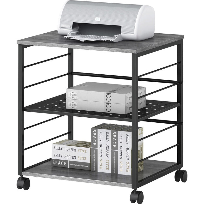 Lorell Heavy - Duty Deskside Mobile Printer Stand with 3 Shelves and Locking Casters 23.6" W x 19.6" D x 26.5" H (LLR - LLR60263) - SchoolOutlet