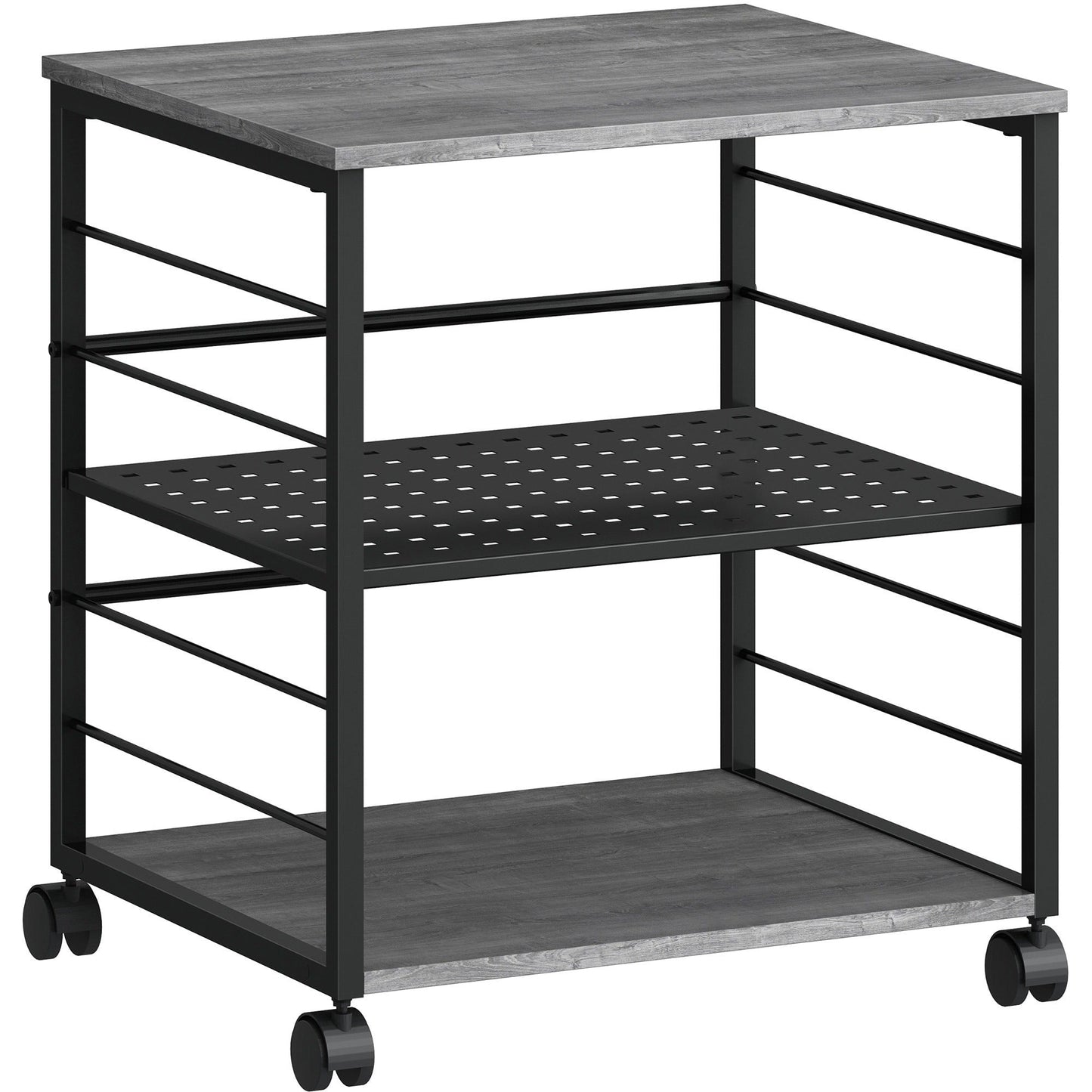 Lorell Heavy - Duty Deskside Mobile Printer Stand with 3 Shelves and Locking Casters 23.6" W x 19.6" D x 26.5" H (LLR - LLR60263) - SchoolOutlet