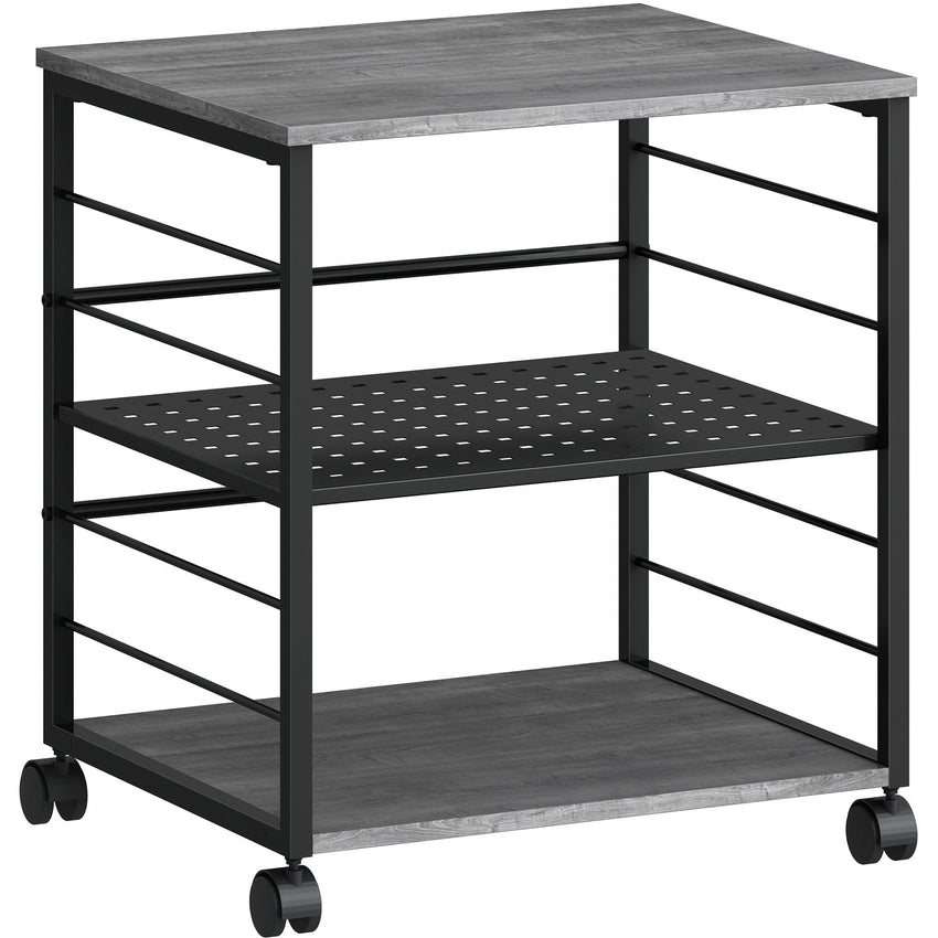 Lorell Heavy - Duty Deskside Mobile Printer Stand with 3 Shelves and Locking Casters 23.6" W x 19.6" D x 26.5" H (LLR - LLR60263) - SchoolOutlet