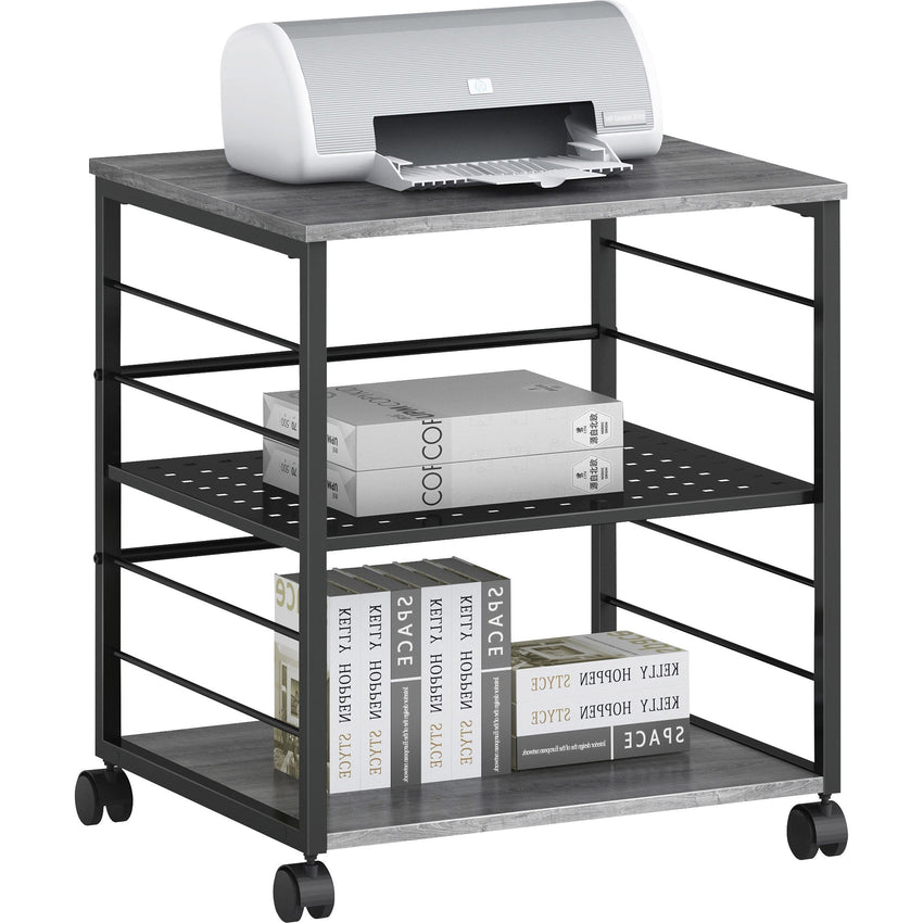 Lorell Heavy - Duty Deskside Mobile Printer Stand with 3 Shelves and Locking Casters 23.6" W x 19.6" D x 26.5" H (LLR - LLR60263) - SchoolOutlet