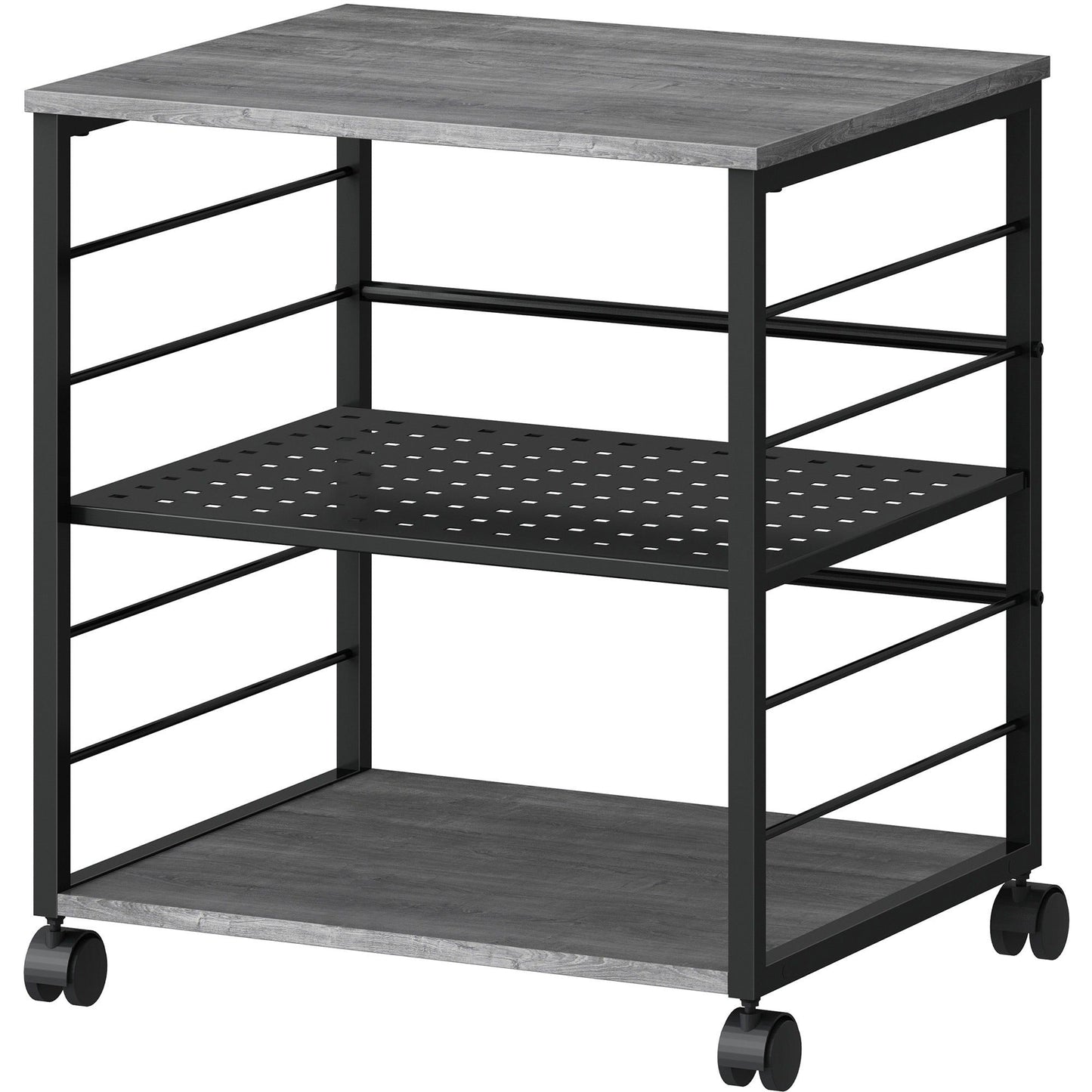 Lorell Heavy - Duty Deskside Mobile Printer Stand with 3 Shelves and Locking Casters 23.6" W x 19.6" D x 26.5" H (LLR - LLR60263) - SchoolOutlet
