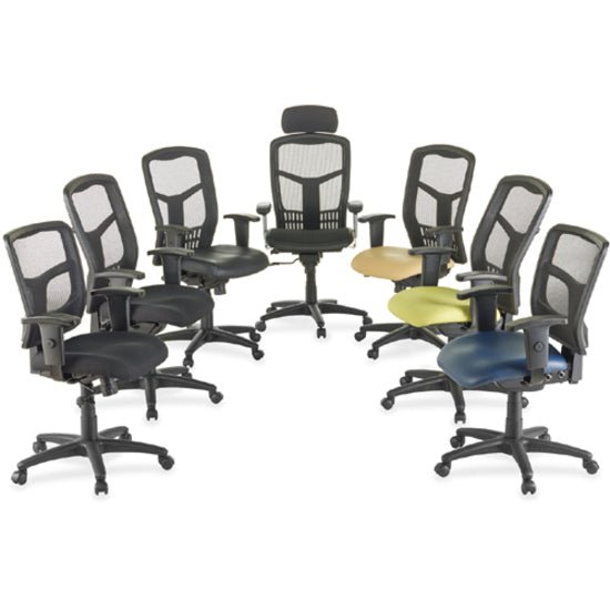 Lorell ErgoMesh Series Mesh High - Back Office Chair with Adjustable Headrest and Synchro Knee Tilt 34.38 - 42.88 "H (LLR - LLR60324) - SchoolOutlet