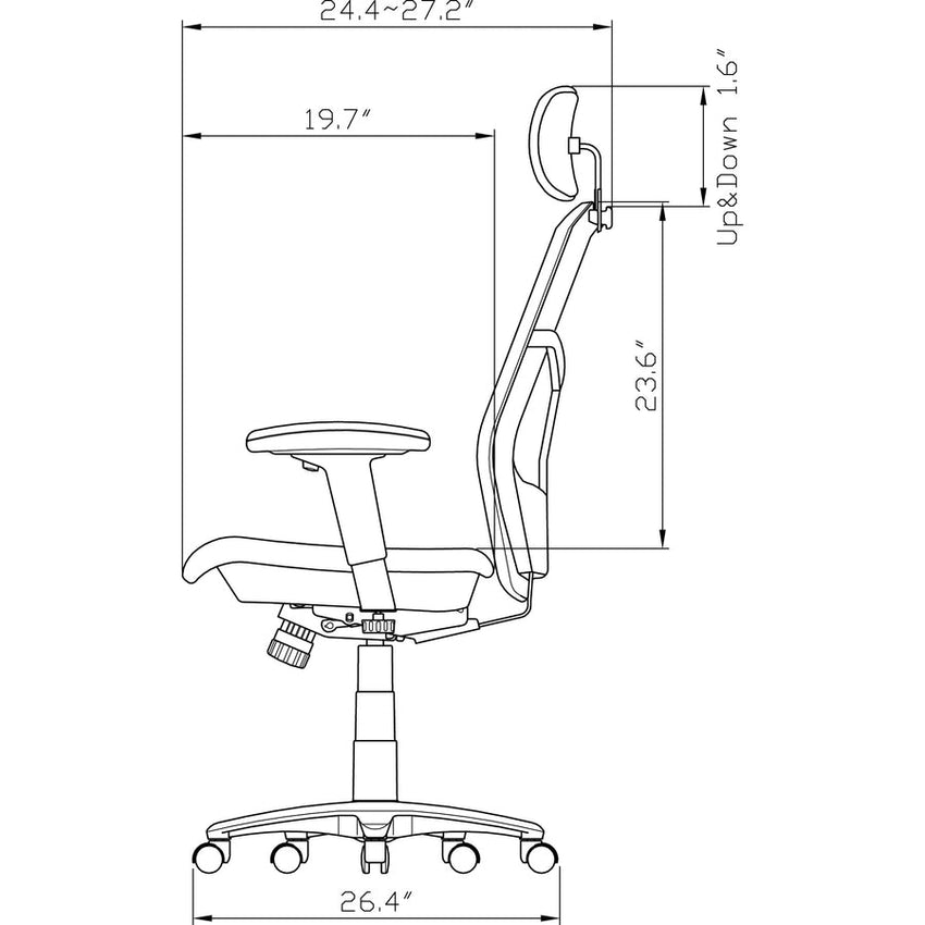 Lorell ErgoMesh Series Mesh High - Back Office Chair with Adjustable Headrest and Synchro Knee Tilt 34.38 - 42.88 "H (LLR - LLR60324) - SchoolOutlet