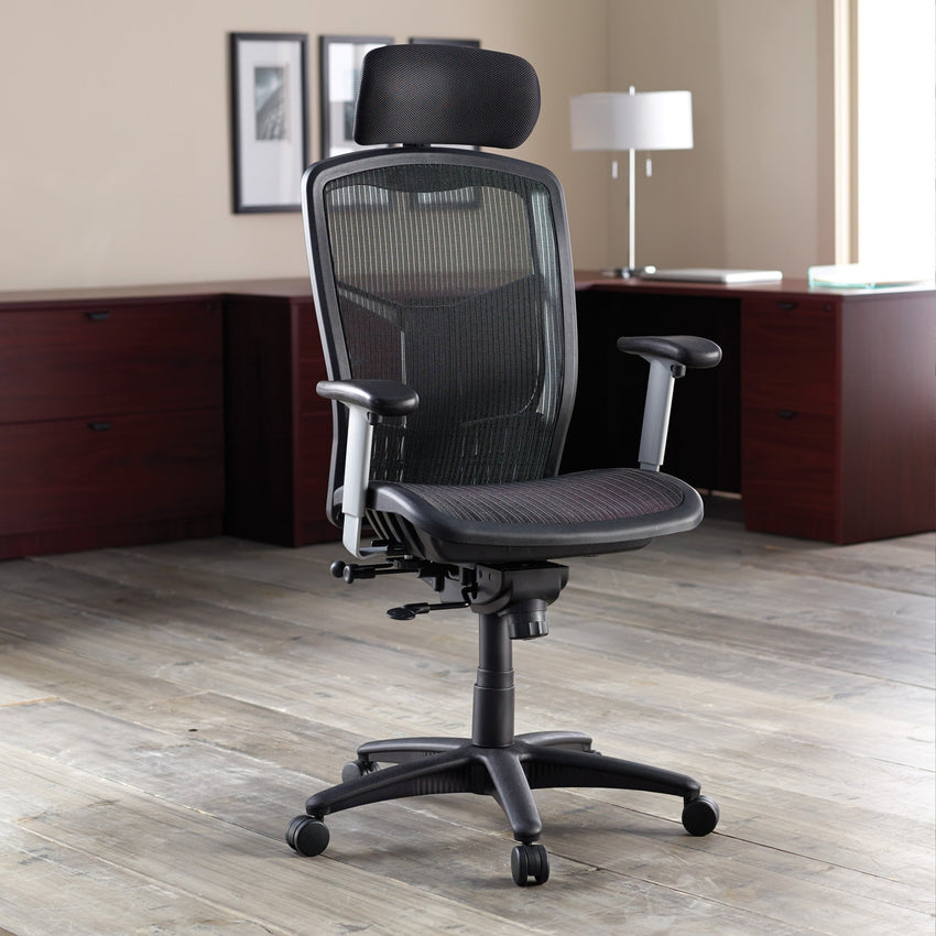 Lorell ErgoMesh Series Mesh High - Back Office Chair with Adjustable Headrest and Synchro Knee Tilt 34.38 - 42.88 "H (LLR - LLR60324) - SchoolOutlet