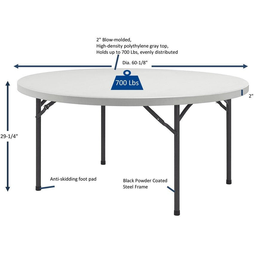 Lorell Ultra - Lite Round Banquet Folding Table Blow - Molded 60" Dia (LLR - LLR60326) - SchoolOutlet