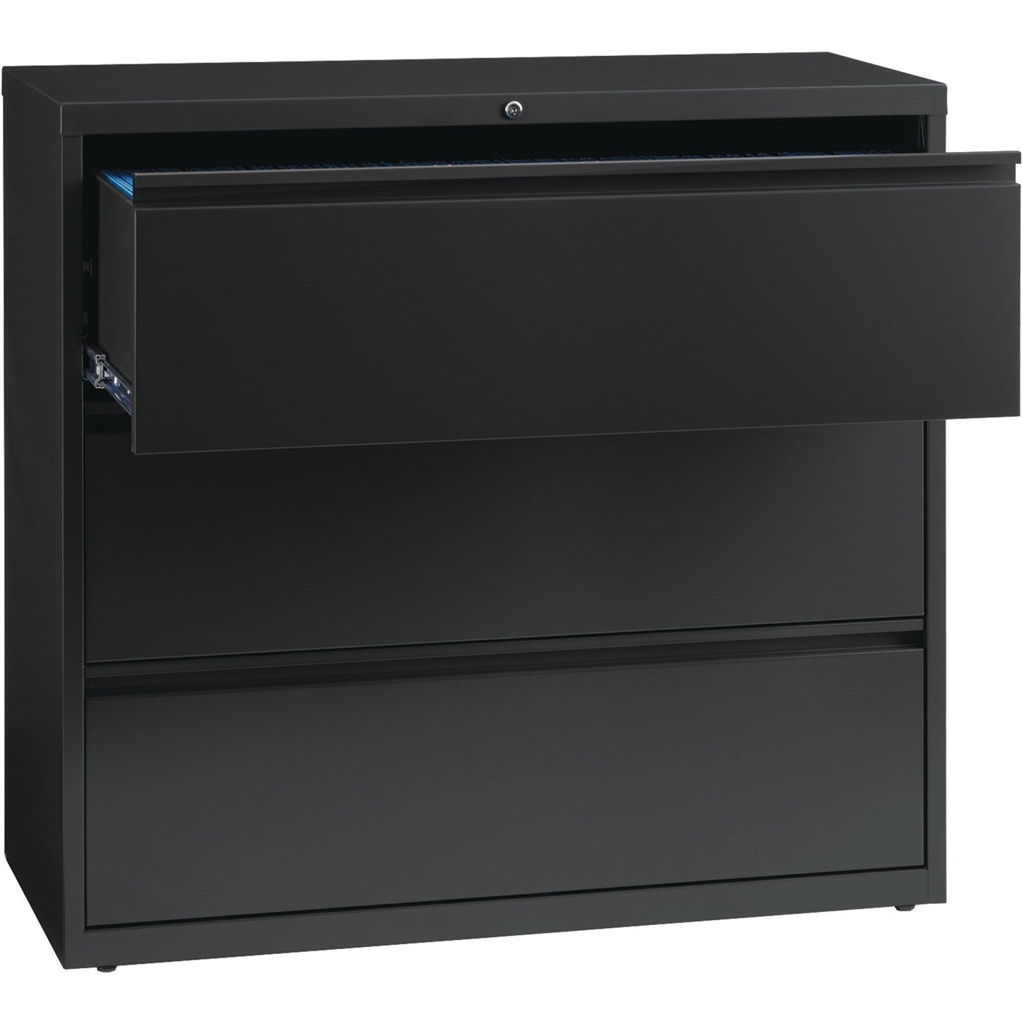 Lorell Fortress Series 3 - Drawer Lateral File with Magnetic Label Holders Charcoal Steel 42"W x 18.8"D x 40.1"H (LLR - LLR60405) - SchoolOutlet