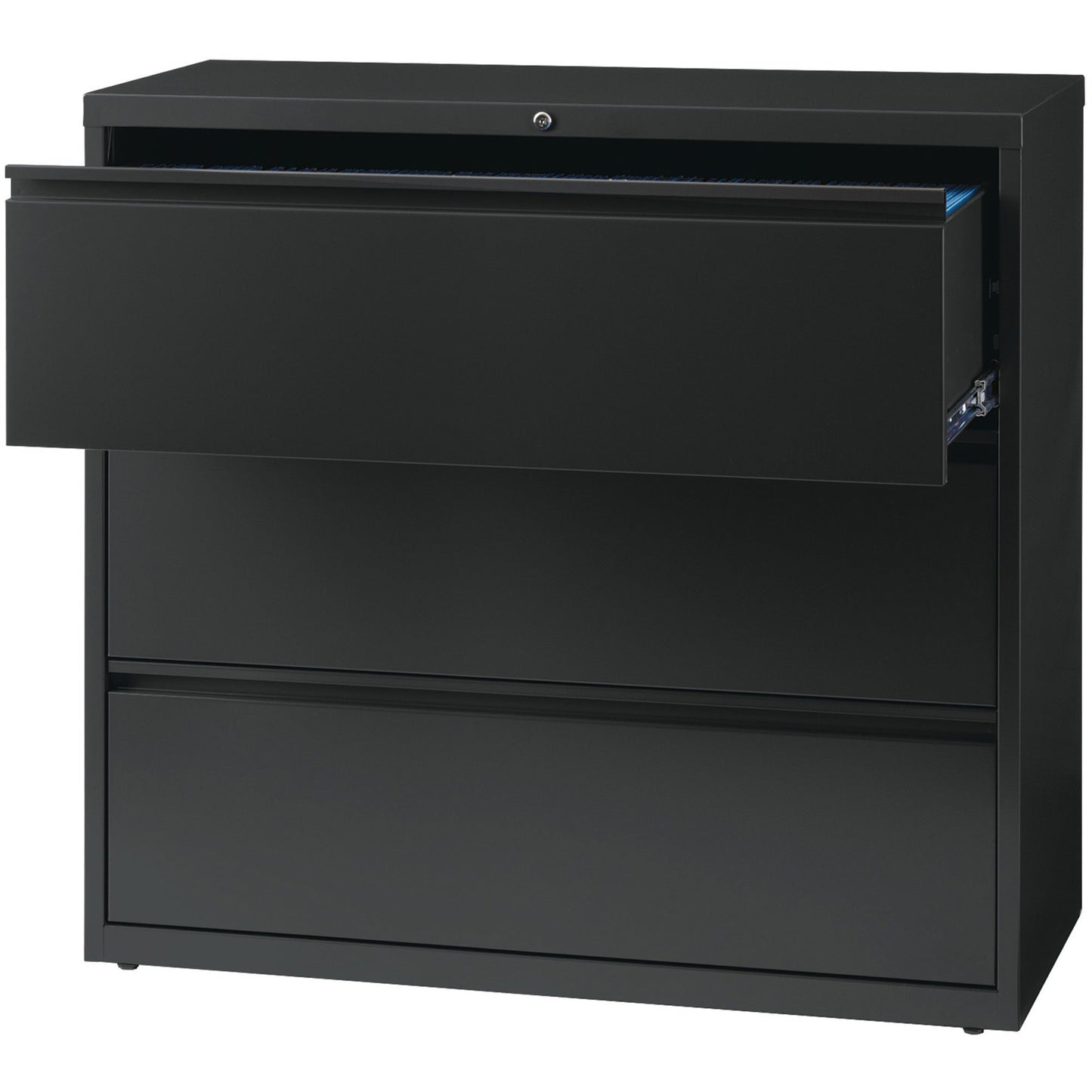 Lorell Fortress Series 3 - Drawer Lateral File with Magnetic Label Holders Charcoal Steel 42"W x 18.8"D x 40.1"H (LLR - LLR60405) - SchoolOutlet