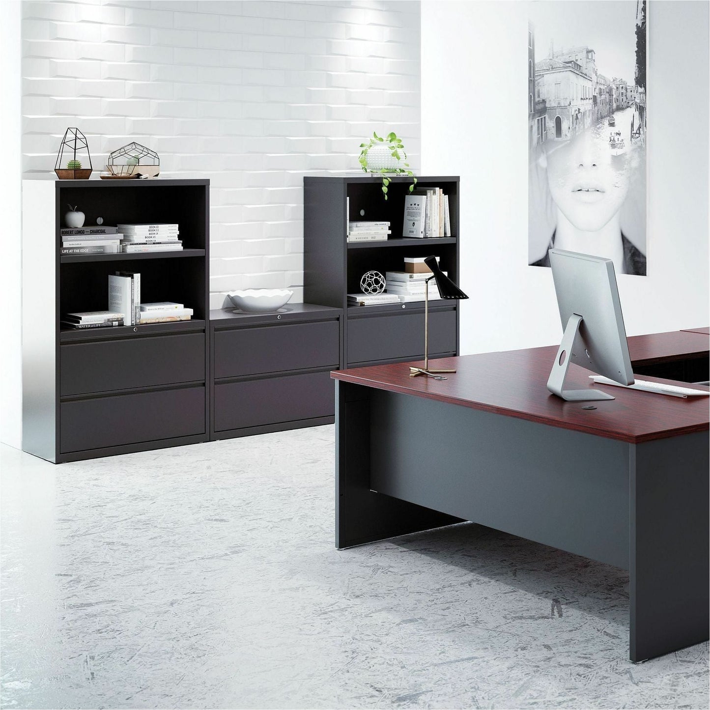 Lorell Fortress Series 5 - Drawer Lateral File with Roll - out Posting Shelf 36"W x 18.6"D x 67.7"H (LLR - FRT - LF36 - 5D) - SchoolOutlet
