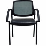 Lorell Mobile Mesh Back Guest Chair with Arms and Faux Leather Seat 17.75 