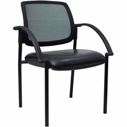 Lorell Mobile Mesh Back Guest Chair with Arms and Faux Leather Seat 17.75 "H (LLR-LLR60462)