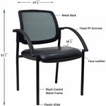 Lorell Mobile Mesh Back Guest Chair with Arms and Faux Leather Seat 17.75 