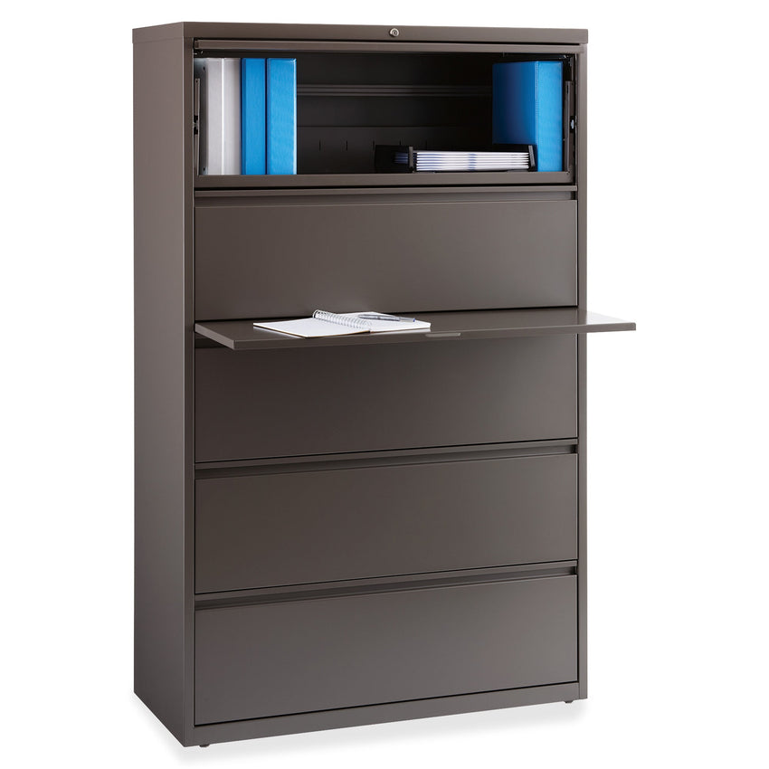 Lorell Fortress Series 5 - Drawer Lateral File with Roll - out Posting Shelf Medium Tone Steel 42"W x 18.6"D x 67.6"H (LLR - LLR60473) - SchoolOutlet