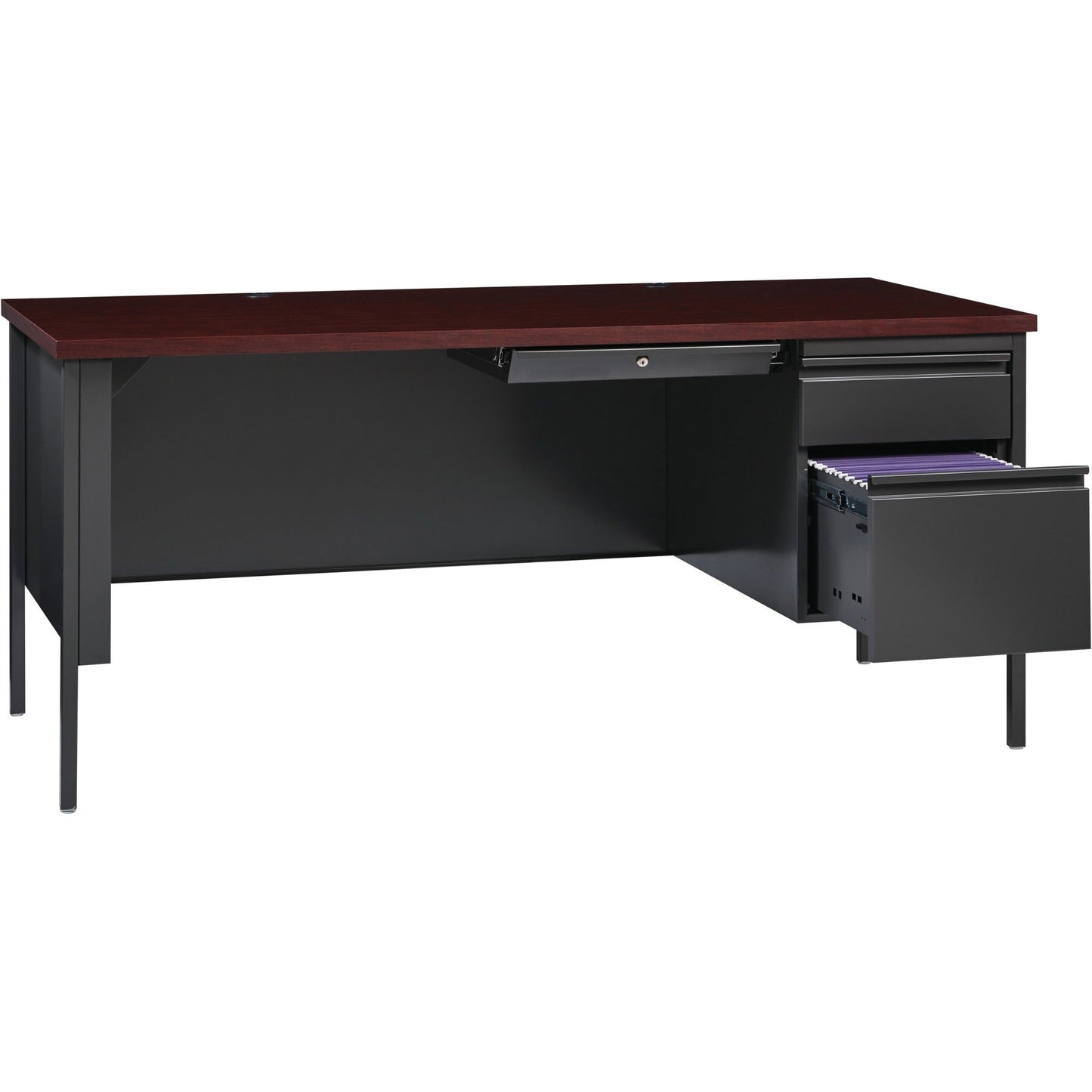 Lorell Fortress Series Right - Pedestal Desk Laminate Top and Industrial Grade Steel Construction 66" W x 30"D x 29.50"H (LLR - LLR60916 - RIGHT - LOCK) - SchoolOutlet