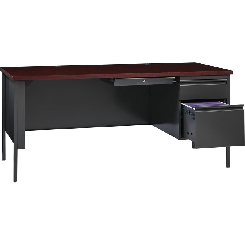 Lorell Fortress Series Right - Pedestal Desk Laminate Top and Industrial Grade Steel Construction 66" W x 30"D x 29.50"H (LLR - LLR60916 - RIGHT - LOCK) - SchoolOutlet