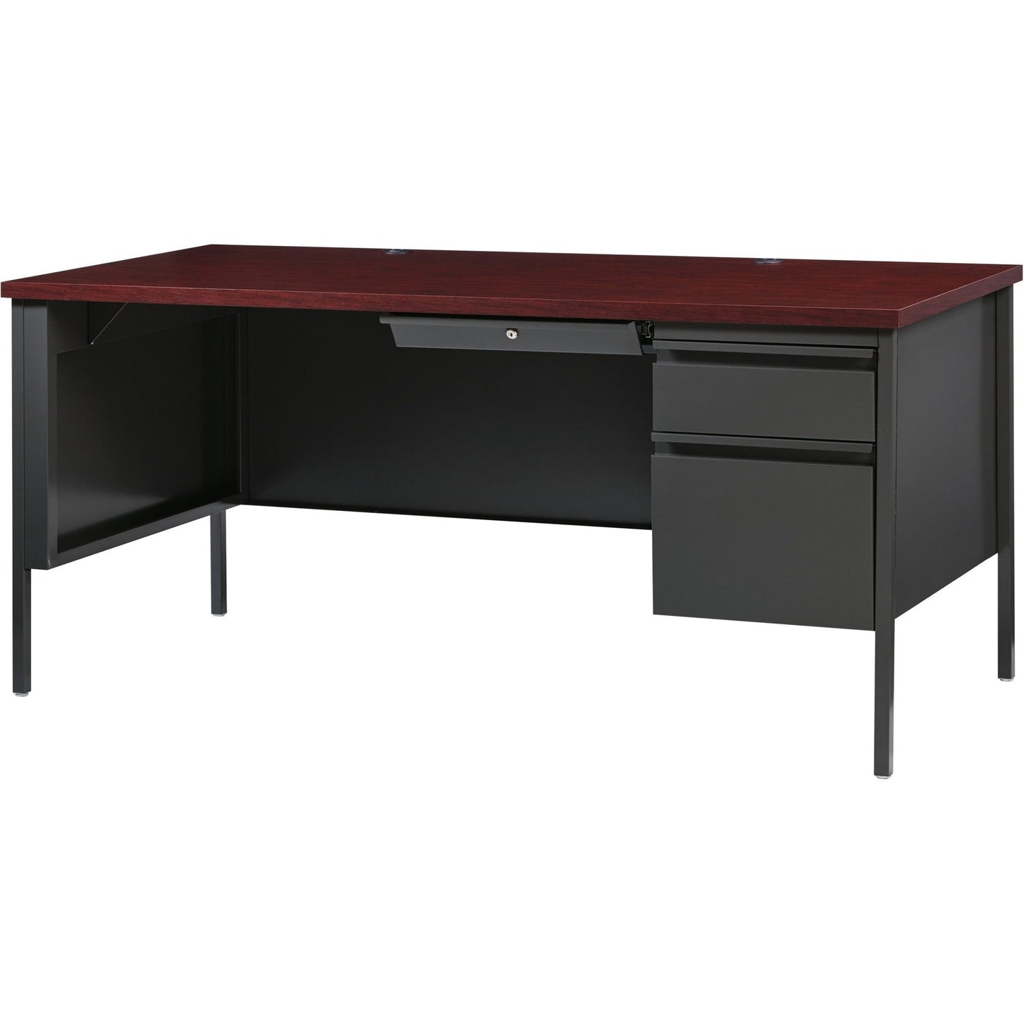 Lorell Fortress Series Right - Pedestal Desk Laminate Top and Industrial Grade Steel Construction 66" W x 30"D x 29.50"H (LLR - LLR60916 - RIGHT - LOCK) - SchoolOutlet