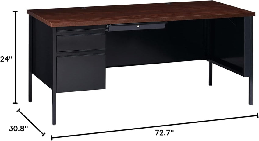 Lorell Fortress Series Left - Pedestal Desk and Industrial Grade Steel Construction 66" W x 30"D x 29.50"H (LLR - LLR6091X) - SchoolOutlet