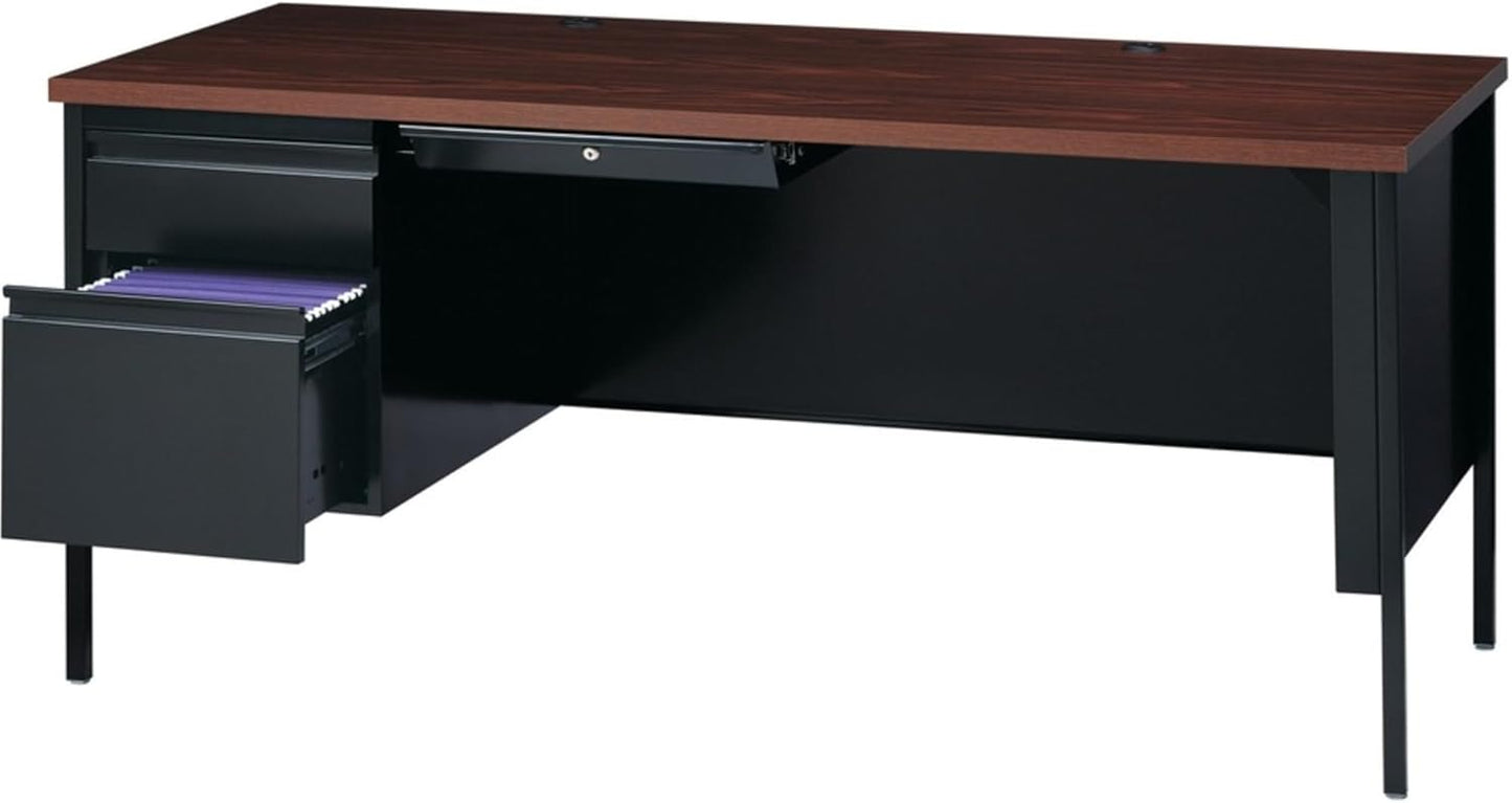 Lorell Fortress Series Left - Pedestal Desk and Industrial Grade Steel Construction 66" W x 30"D x 29.50"H (LLR - LLR6091X) - SchoolOutlet