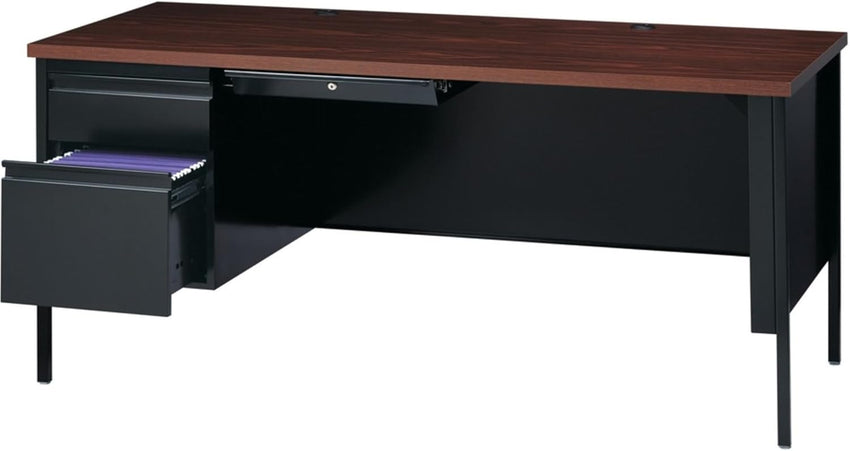 Lorell Fortress Series Left - Pedestal Desk and Industrial Grade Steel Construction 66" W x 30"D x 29.50"H (LLR - LLR6091X) - SchoolOutlet