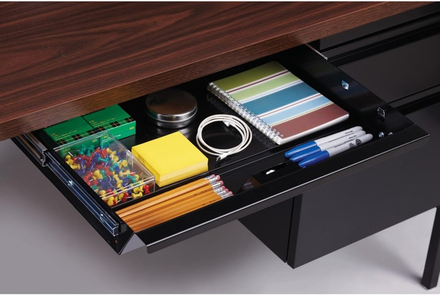 Lorell Fortress Series Left - Pedestal Desk and Industrial Grade Steel Construction 66" W x 30"D x 29.50"H (LLR - LLR6091X) - SchoolOutlet