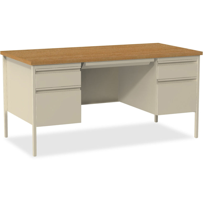 Lorell Fortress Series Double - Pedestal Desk with Reinforced Steel Frame and Industrial Grade Laminate Surface 42"W x 24"D x 29.50"H (LLR - LLR6092X - DBL) - SchoolOutlet