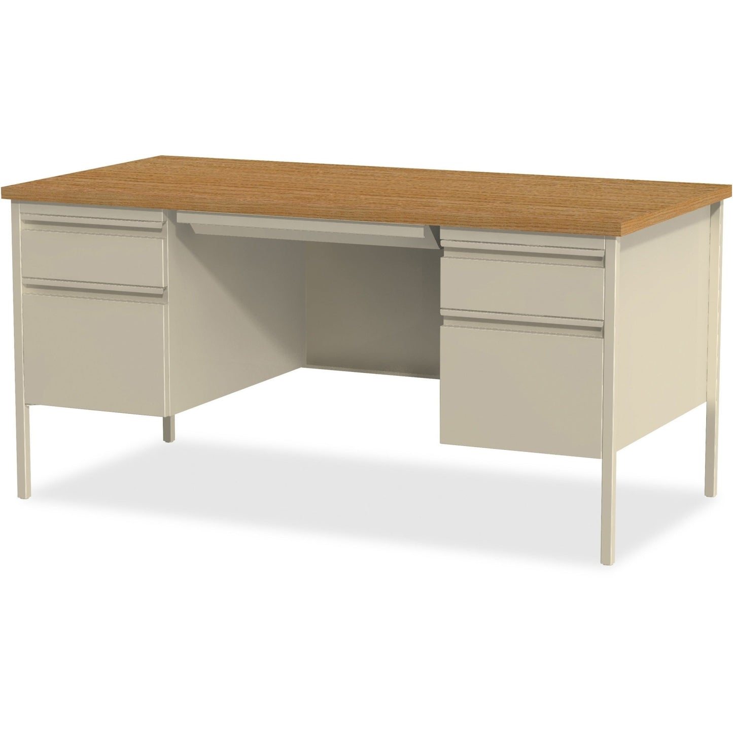 Lorell Fortress Series Double - Pedestal Desk with Reinforced Steel Frame and Industrial Grade Laminate Surface 42"W x 24"D x 29.50"H (LLR - LLR6092X - DBL) - SchoolOutlet