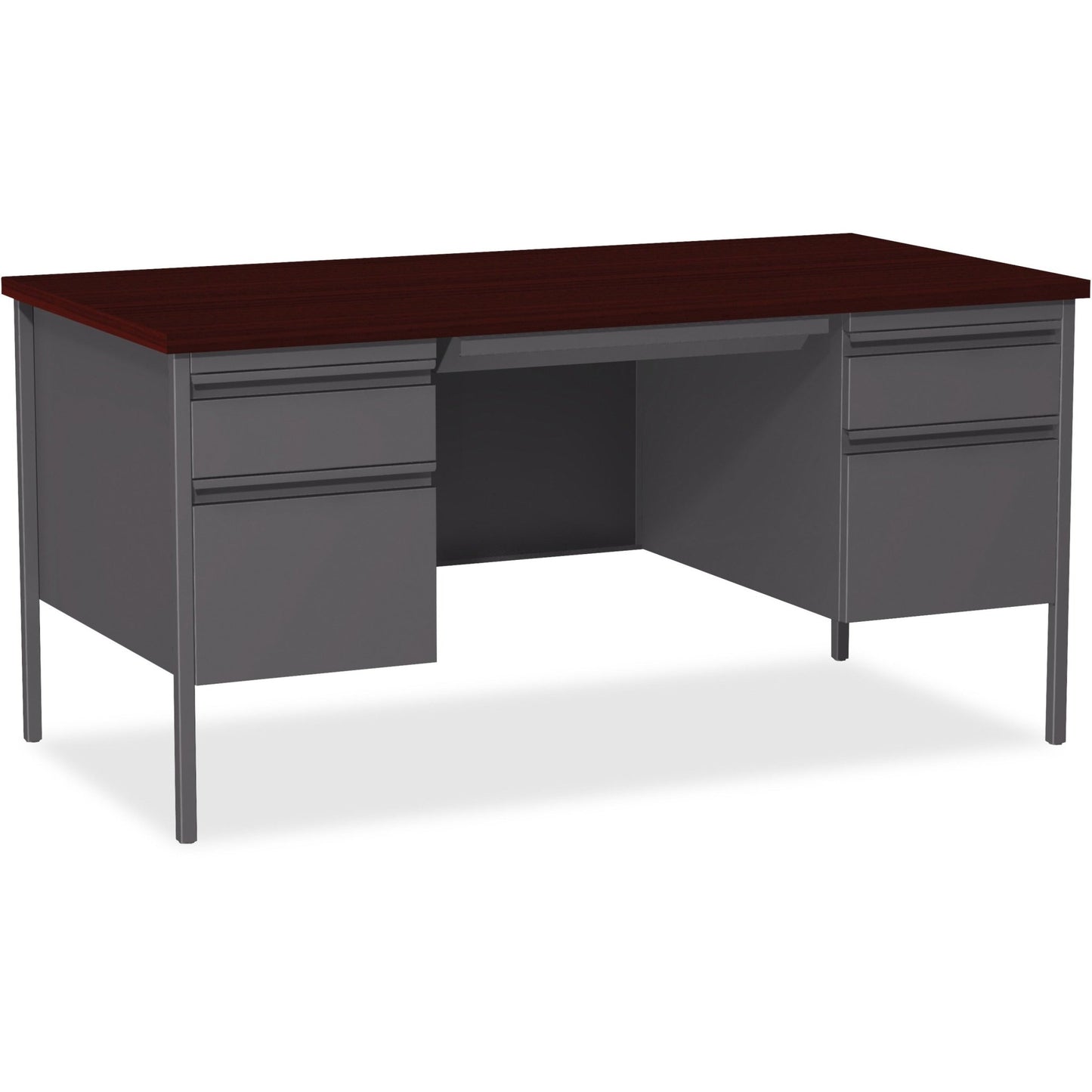 Lorell Fortress Series Double - Pedestal Desk with Reinforced Steel Frame and Industrial Grade Laminate Surface 42"W x 24"D x 29.50"H (LLR - LLR6092X - DBL) - SchoolOutlet