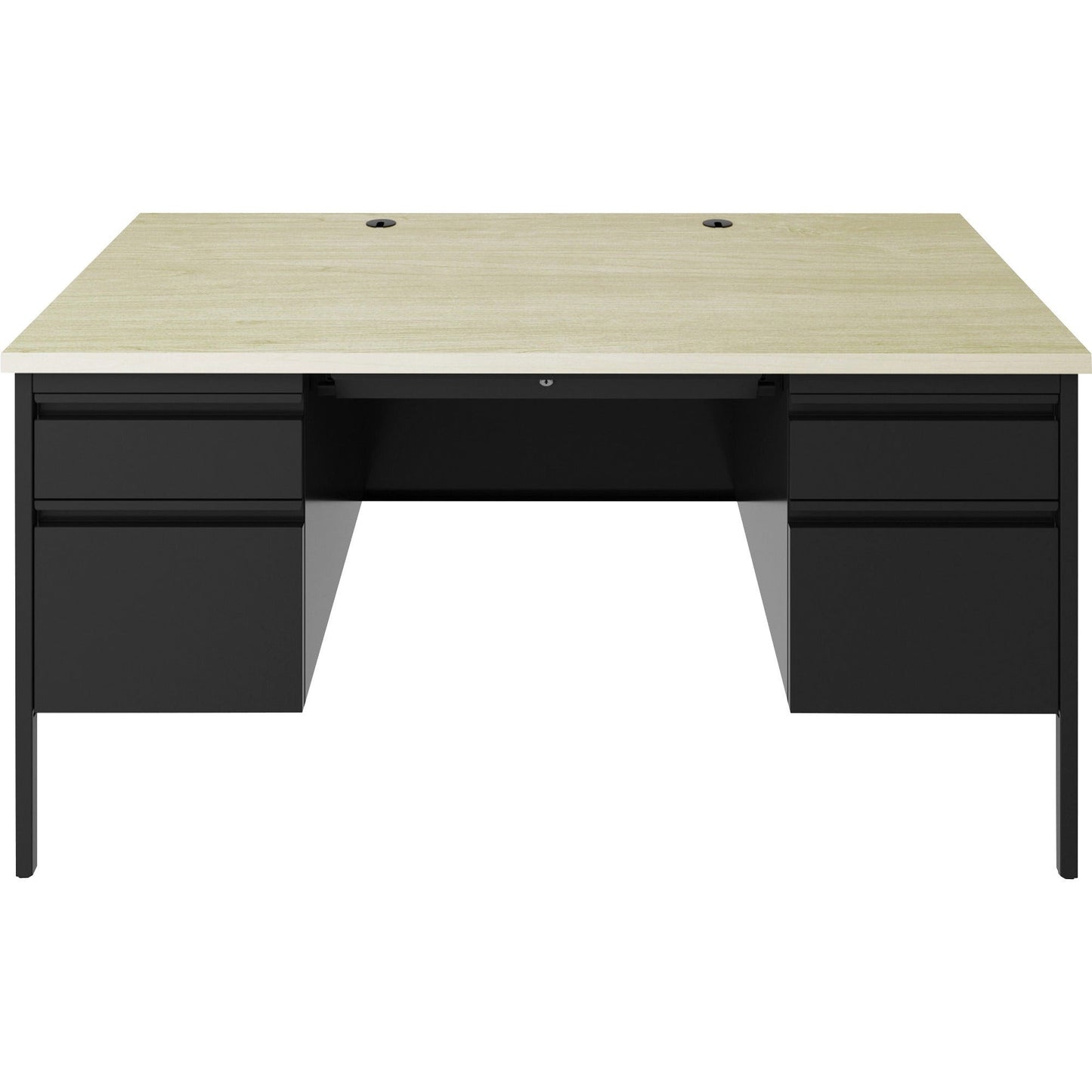Lorell Fortress Series Steel Double - Pedestal Desk with Maple Laminate Top and Centralized Locking Storage 60"W x 29.5"D x 30"H (LLR - LLR60930) - SchoolOutlet