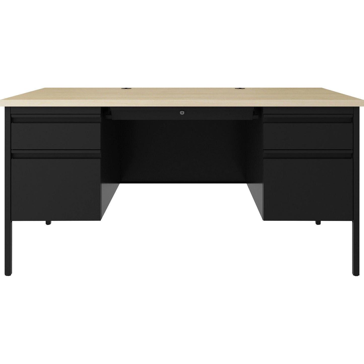 Lorell Fortress Series Steel Double - Pedestal Desk with Maple Laminate Top and Centralized Locking Storage 60"W x 29.5"D x 30"H (LLR - LLR60930) - SchoolOutlet