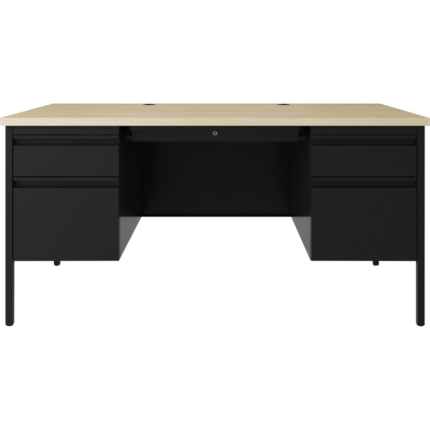 Lorell Fortress Series Steel Double - Pedestal Desk with Maple Laminate Top and Centralized Locking Storage 60"W x 29.5"D x 30"H (LLR - LLR60930) - SchoolOutlet