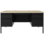 Lorell Fortress Series Steel Double - Pedestal Desk with Maple Laminate Top and Centralized Locking Storage 60