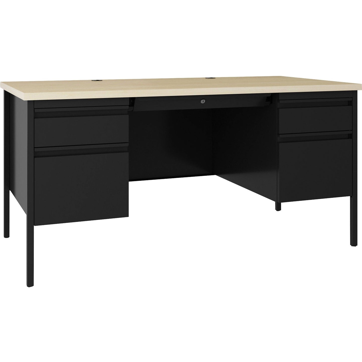 Lorell Fortress Series Steel Double - Pedestal Desk with Maple Laminate Top and Centralized Locking Storage 60"W x 29.5"D x 30"H (LLR - LLR60930) - SchoolOutlet